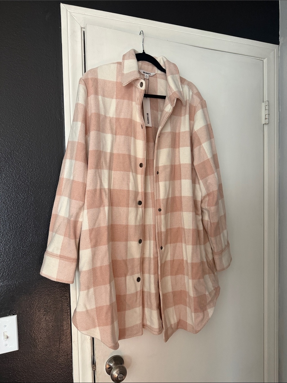 BB Dakota Pink and Cream Checked Button-Front Shacket